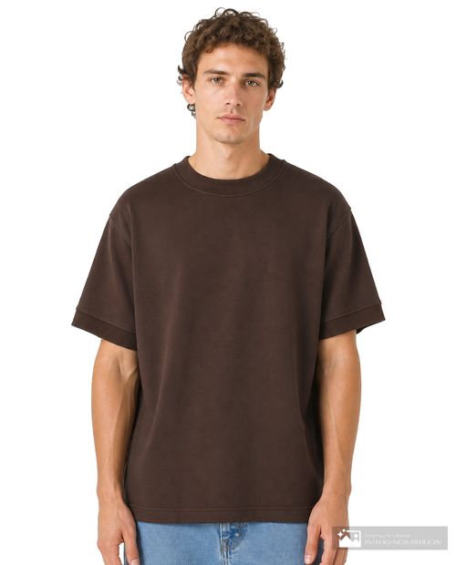 Camiseta Denim & Flower regular fit café sólida para hombre