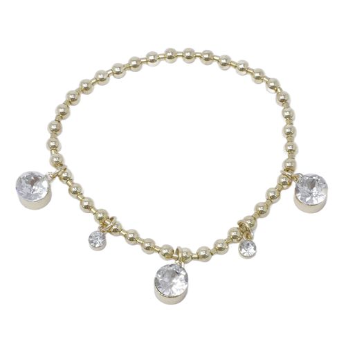 Pulsera elástica dorada con dijes de zirconia para mujer