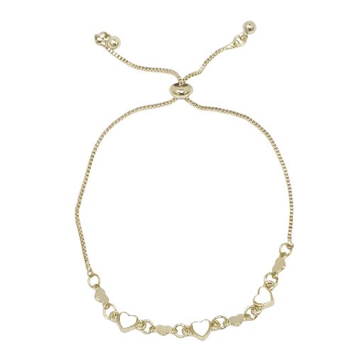 Pulsera ajustable dorada enchape de oro 18k con corazones esmaltados para mujer