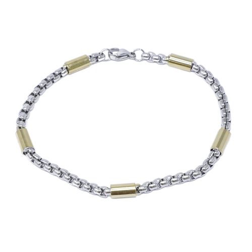Pulsera de cadena plateada con detalles dorados con enchape de oro 18k para hombre