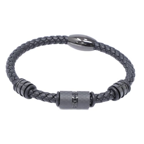 Pulsera trenzada negra con detalles metálicos para hombre