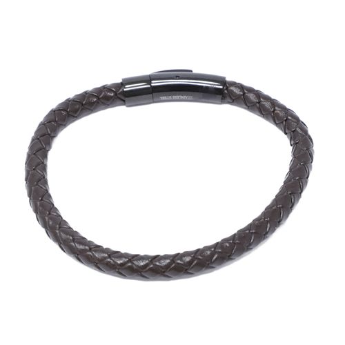 Pulsera trenzada café con broche magnético negro para hombre
