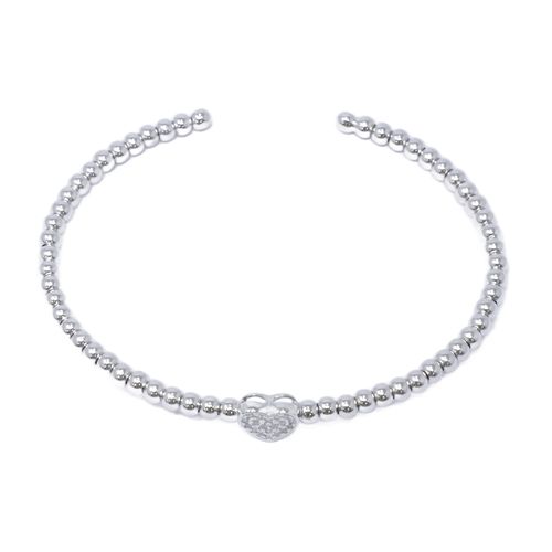Pulsera rígida de plata con dije de corazón brillante con zirconias para mujer