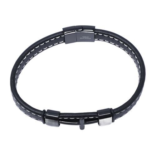 Brazalete de cuero negro 10 mm-22 cm para hombre