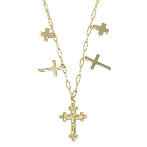 Collar de cruces de plata en baño de oro 2 mm-46 cm para mujer