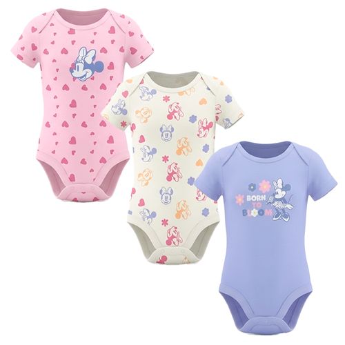 Set de 3 mamelucos multicolor de Minnie Mouse para bebé niña