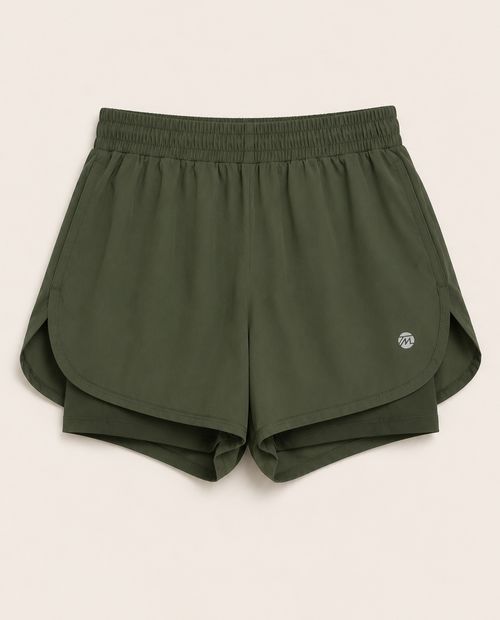 Short deportivo Teammate 2 en 1 verde sólido para mujer