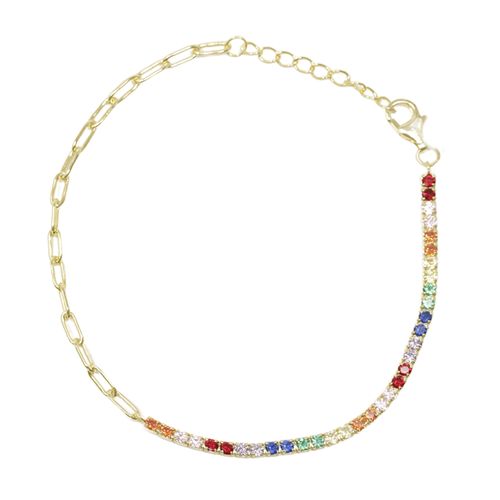 Pulsera de plata con baño de oro y zirconias multicolor para mujer
