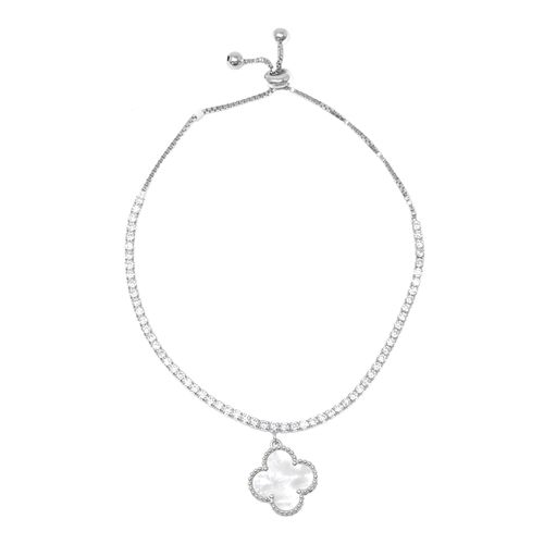 Pulsera de plata con dije trébol y zirconias para mujer