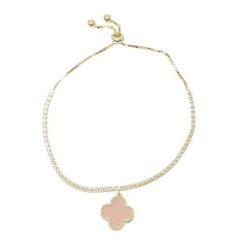 Pulsera de plata con baño de oro y dije floral para mujer