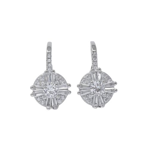 Aretes cortos geométricos con zirconias de plata para mujer