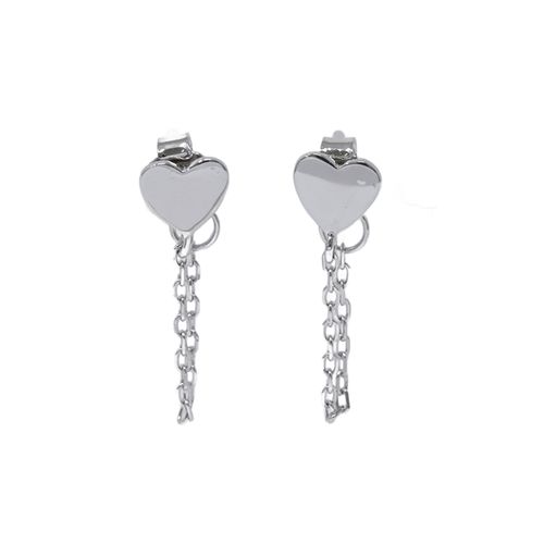 Aretes de corazón con cadena colgante de plata para mujer
