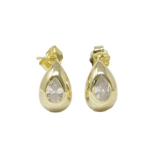 Aretes cortos tipo gota con zirconia y baño de oro para mujer