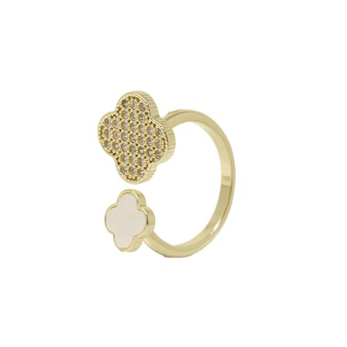 Anillo abierto  de trébol de brass chapado en oro para mujer