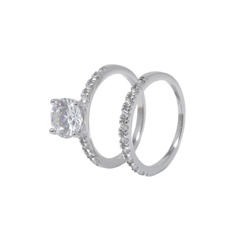 Anillo doble con zirconia de brass plateado para mujer