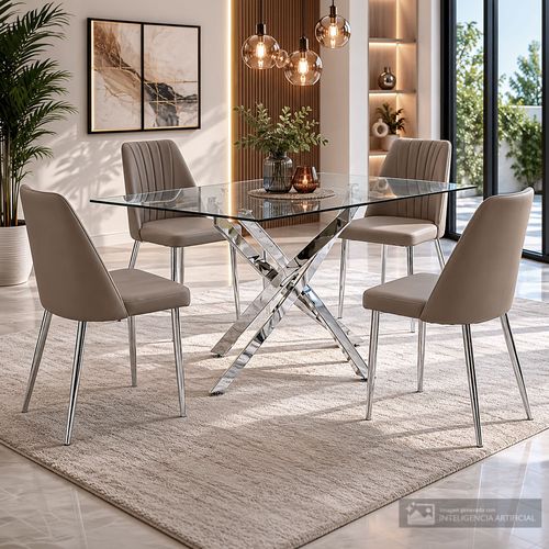 Juego de comedor 4 personas rectangular top vidrio Verajerry