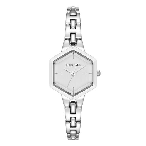 Reloj Anne Klein análogo hexagonal de metal en tono plateado para mujer