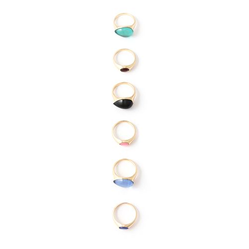Set de 6 anillos dorados con piedras multicolor para mujer talla M