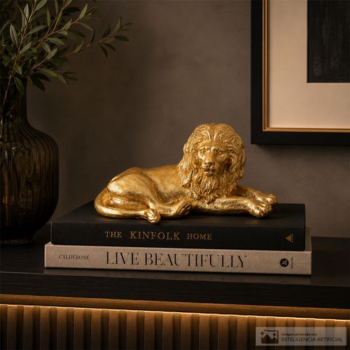 Figura decorativa de leon dorado 10 x20 x10 cm