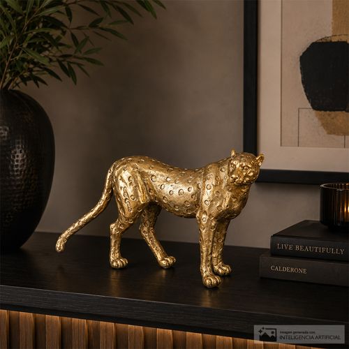 Figura decorativa de guepardo dorado 19 x25 x8 cm