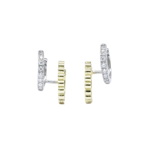Argollas pequeñas bicolor dorado y plateado con zirconias para mujer