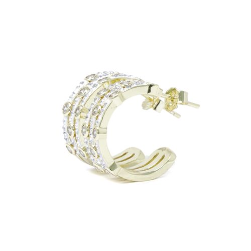Argollas abiertas triple capa con cristales de brass dorado para mujer