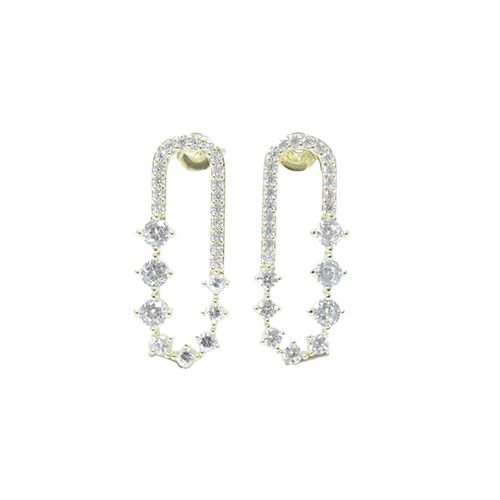 Aretes dorados rectangulares de caída estilo paperclip con zirconias para mujer