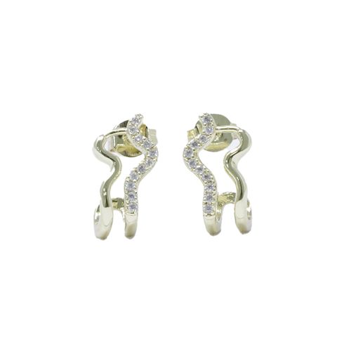 Argollas onduladas dobles con zirconias doradas para mujer