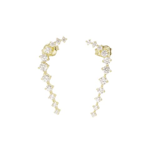 Aretes largos de brass con zirconias dorados para mujer