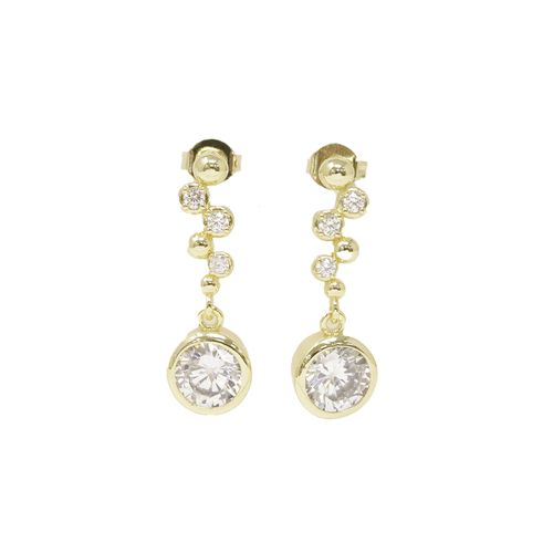Aretes largos de brass con zirconias dorados para mujer