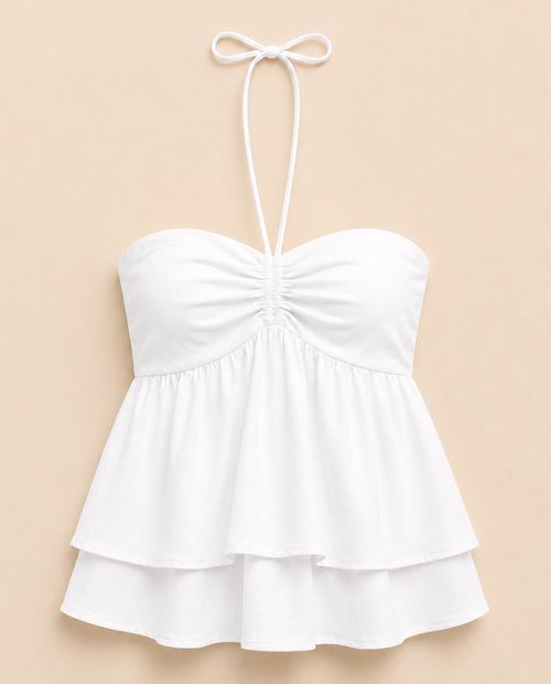 Blusa strapless fluida detalle fruncido blanca para mujer