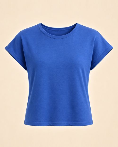 Blusa básica sólida azul para mujer
