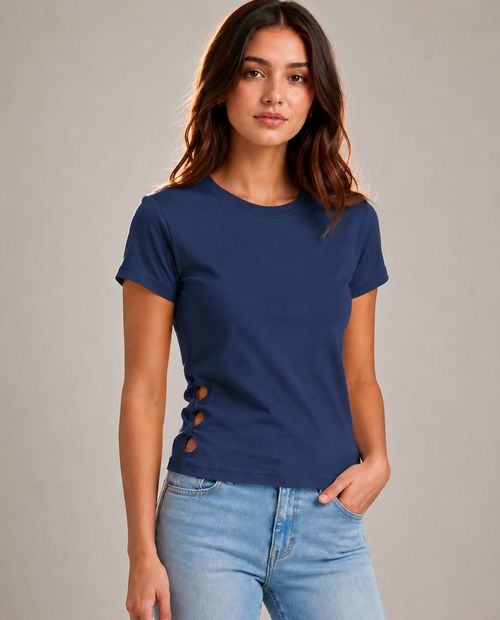 Blusa básica con detalle cut out azul para mujer