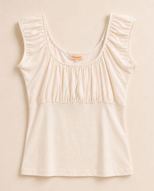 Blusa con fruncido beige para mujer