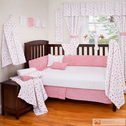 Set de 5 piezas de ropa de cuna estampado corazones para bebé