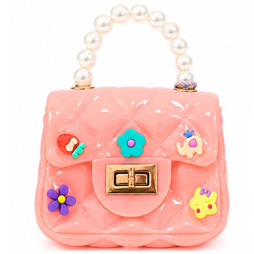 Cartera crossbody rosada acolchada con aplicaciones decorativas para niña