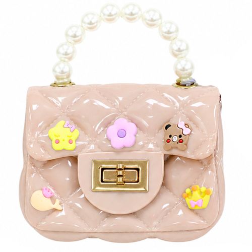 Cartera crossbody nude acolchada con aplicaciones decorativas para niña