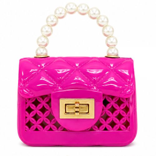 Cartera crossbody morada acolchada con asa de perlas para niña