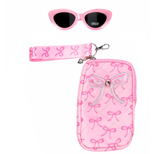 Lentes de sol con estuche rosado con estampado de cerezas para niña