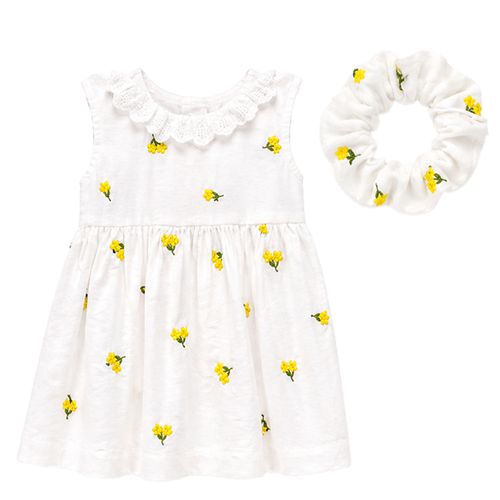 Vestido blanco bordado de flores amarillas para niña