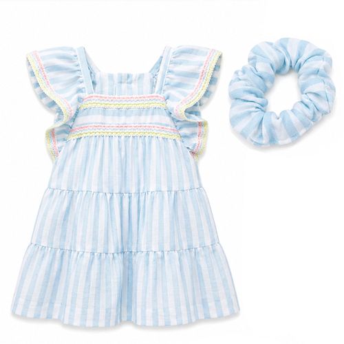 Vestido celeste con rayas para bebé niña