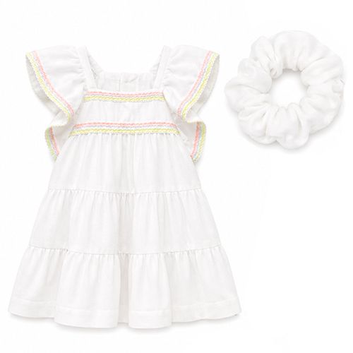 Vestido blanco con bordado en color pastel para niña