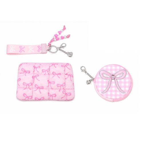 Set de monederos rosados con estampado de lazos para niña