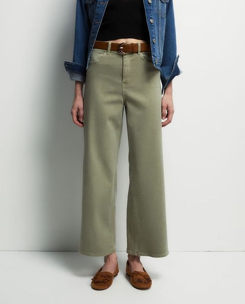 Jeans culotte tiro alto khaki denim para mujer