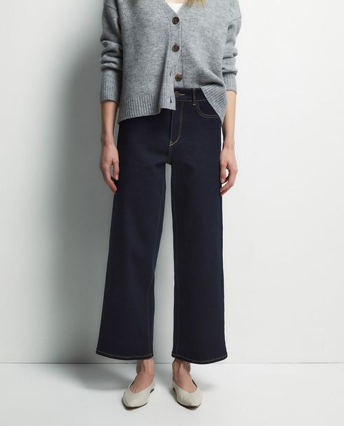 Jeans culotte tiro alto azul oscuro denim para mujer