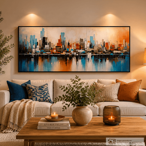 Cuadro abstracto de ciudad 59 x 120 cm