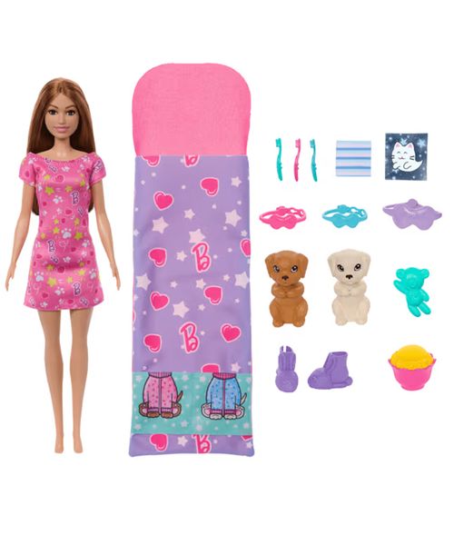 Set muñeca Barbie pijamada con cachorros