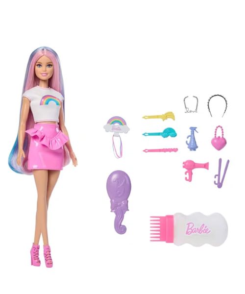 Muñeca Barbie Rainbow con cabello extralargo y 12 accesorios