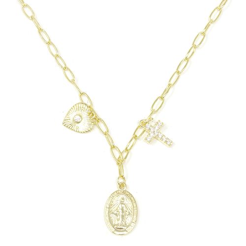 Cadena con dijes religiosos de brass en baño de oro para mujer