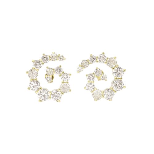 Aretes cortos con diseño espiral dorados con zirconias para mujer